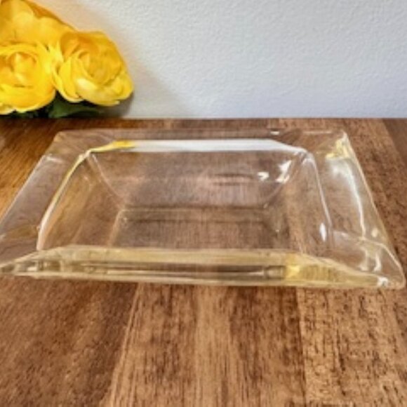 Vintage Thick Clear Glass Ashtray – Mid-Century Modern Rectangular Catchall - Picture 3 of 4